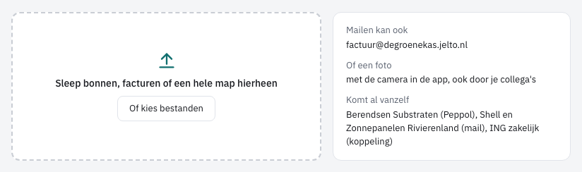 Inkoopfacturen met rechts onder Mailen kan ook het mailadres factuur@degroenekas.jelto.nl