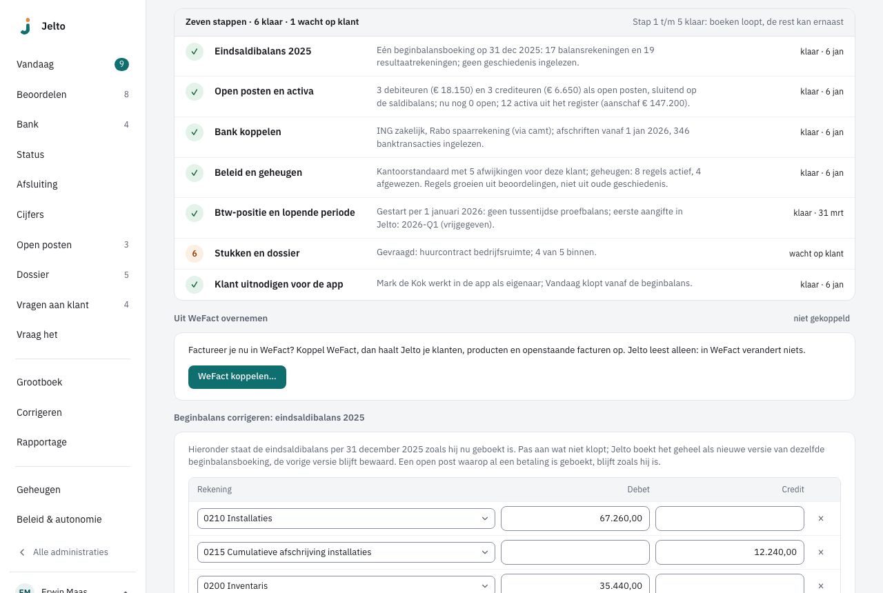 Beginbalans corrigeren met per rekening het geboekte saldo bij Debet of Credit