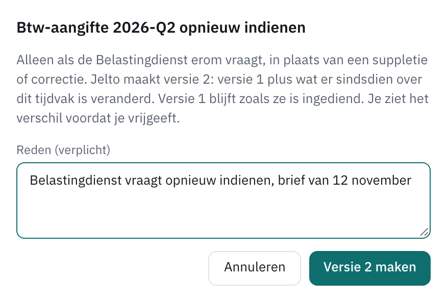 Het venster Opnieuw indienen met het veld Reden
