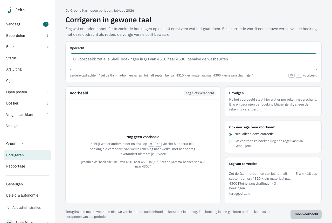 Corrigeren met rechtsonder het Log van correcties en een correctie die teruggedraaid is