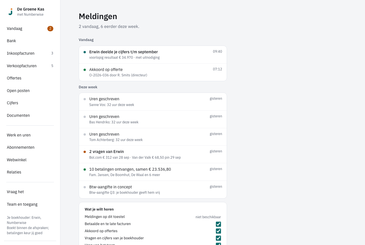 Meldingen met onderaan het blok Wat je wilt horen, met een vinkje per soort melding