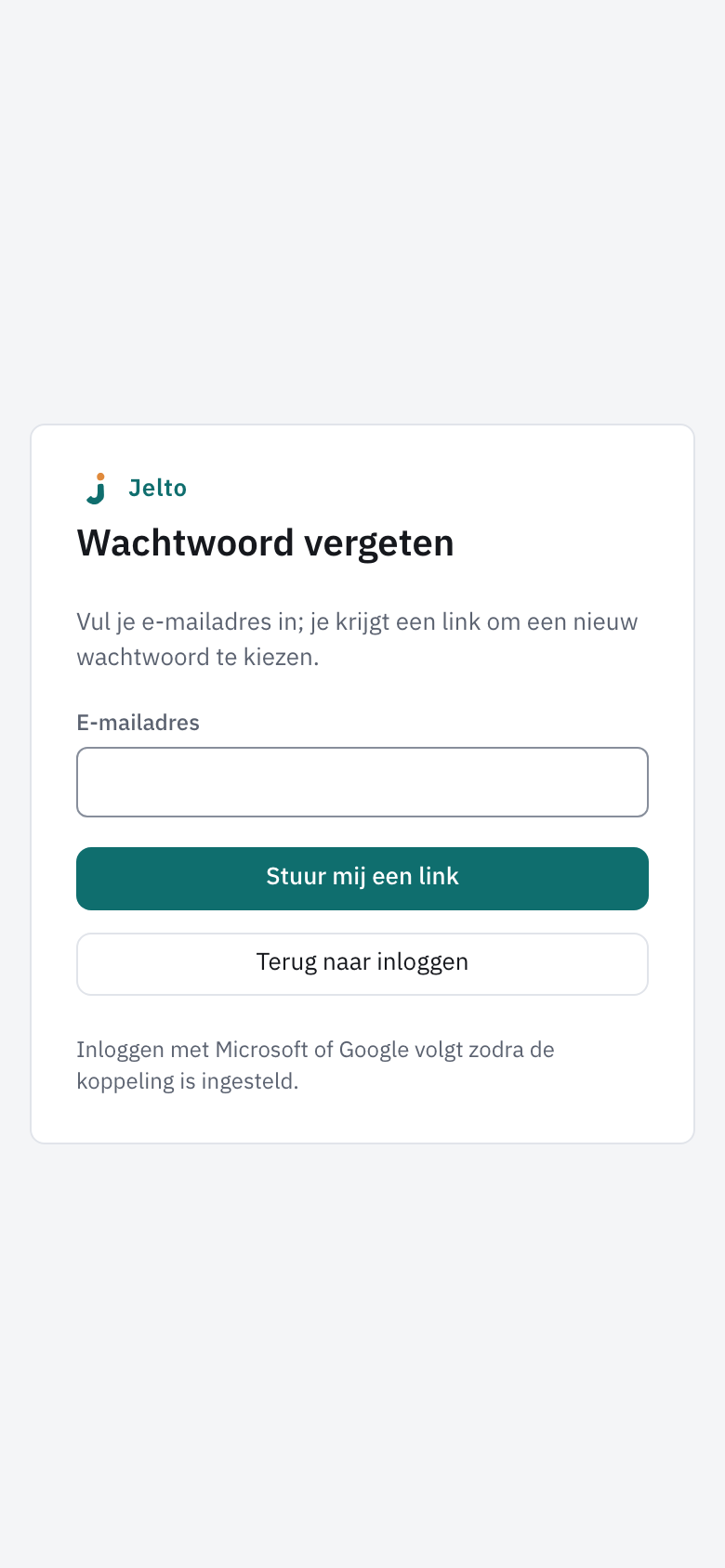 Het scherm Wachtwoord vergeten met het vak E-mailadres en de knop Stuur mij een link