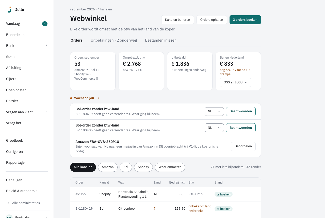 Webwinkel met de tegels, Wacht op jou, de kanaalchips en de tabel met orders