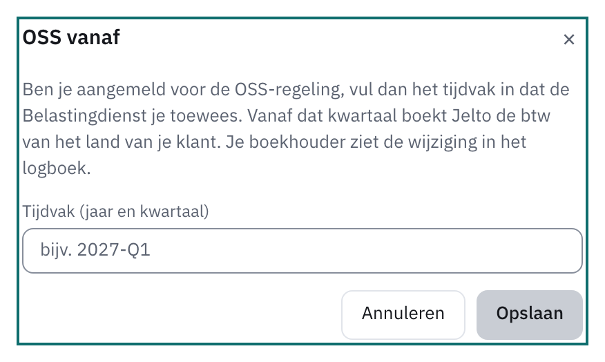 Het venster OSS vanaf met het vak voor het tijdvak